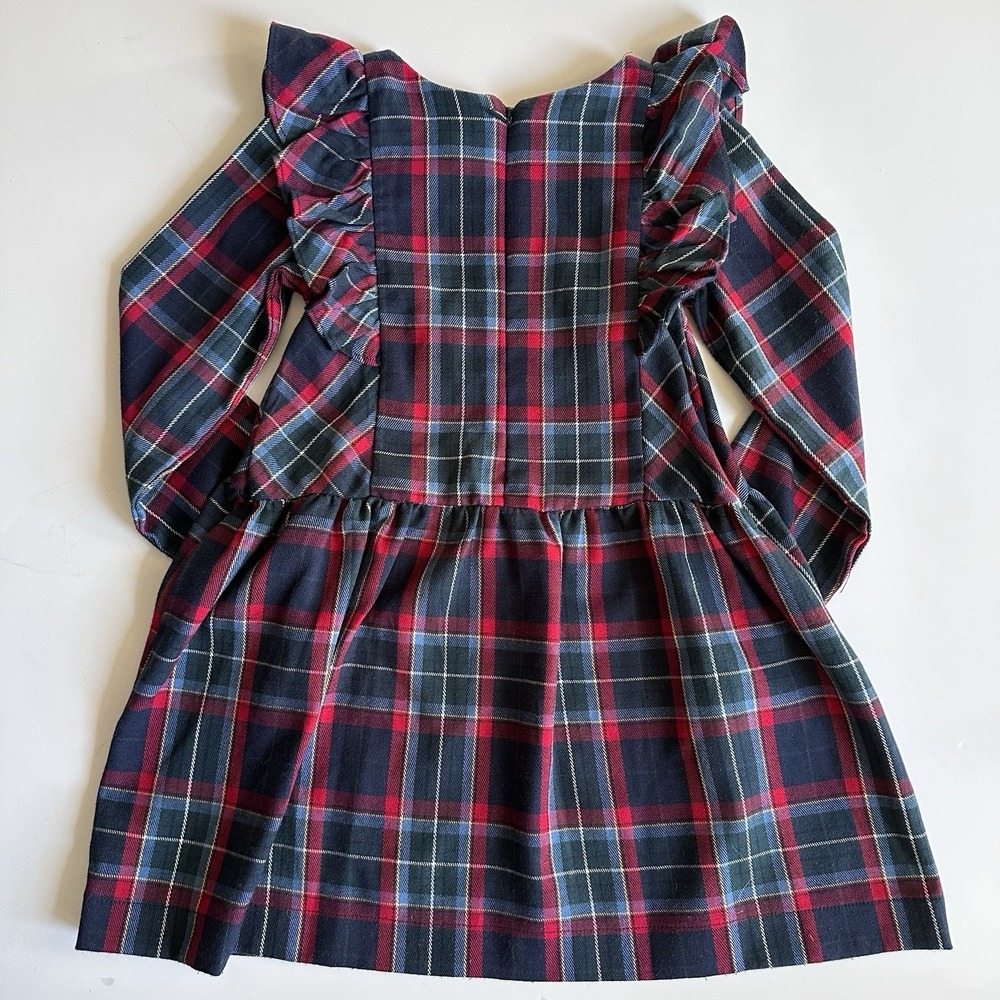 Mayoral Dress Girls Size 5 Ruffles Plaid Blue Red Long Sleeves Preppy Classy - Picture 4 of 7